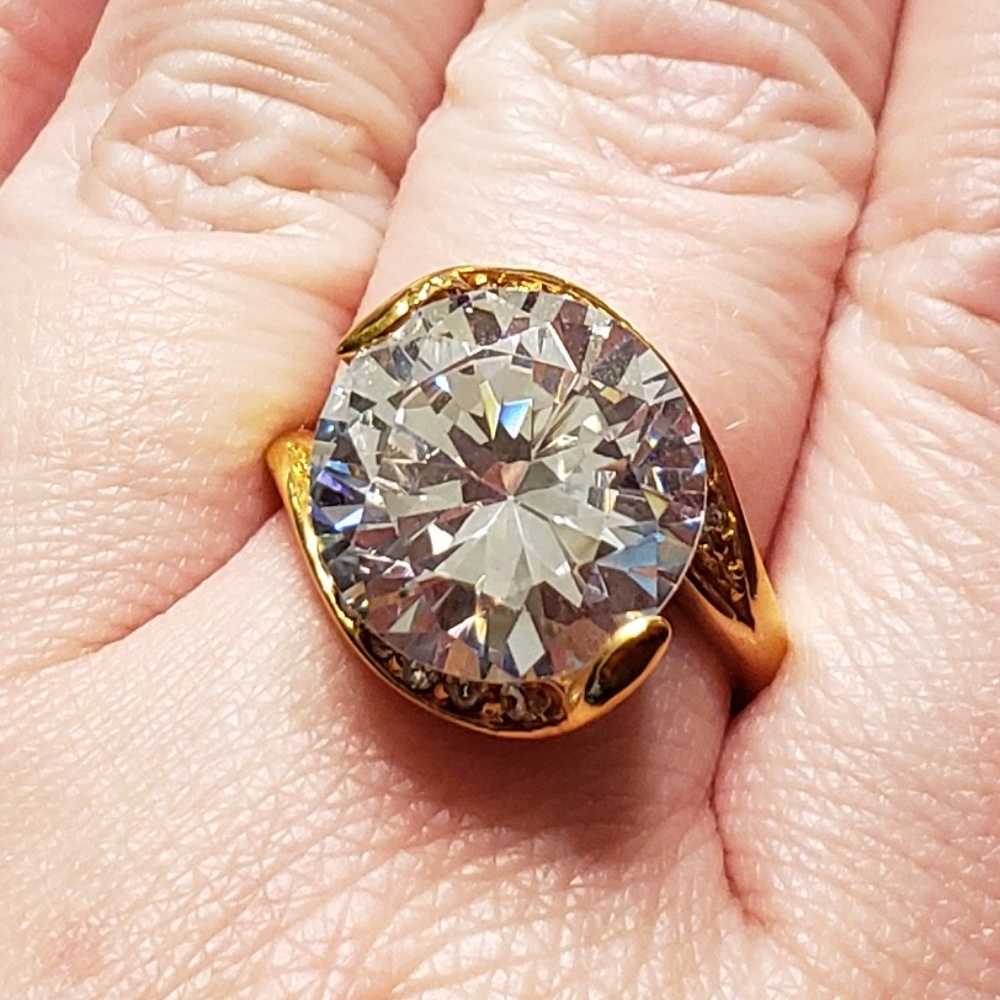 Faux Gold and Diamond Swirled Cocktail Ring Size 9
